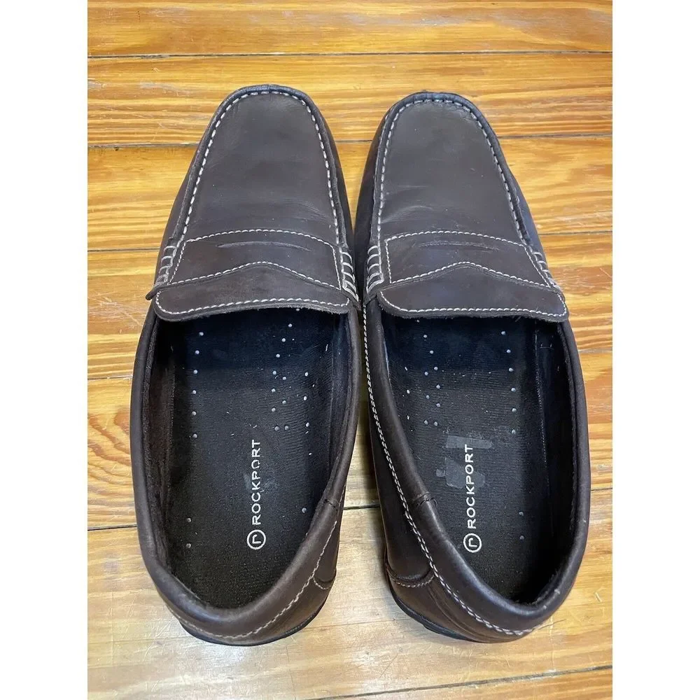 ROCKPORT Driving Moccasin Penny Loafer Dark Brown Leather Size 10‎